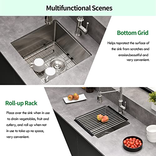Ecochannels Undermount Kitchen Sink, 18 X 18 X 10 Inch Single Bowl Bar Sink 16 Gauge T-304 Stainless Steel Kitchen Sinks With Accessories #TOP2