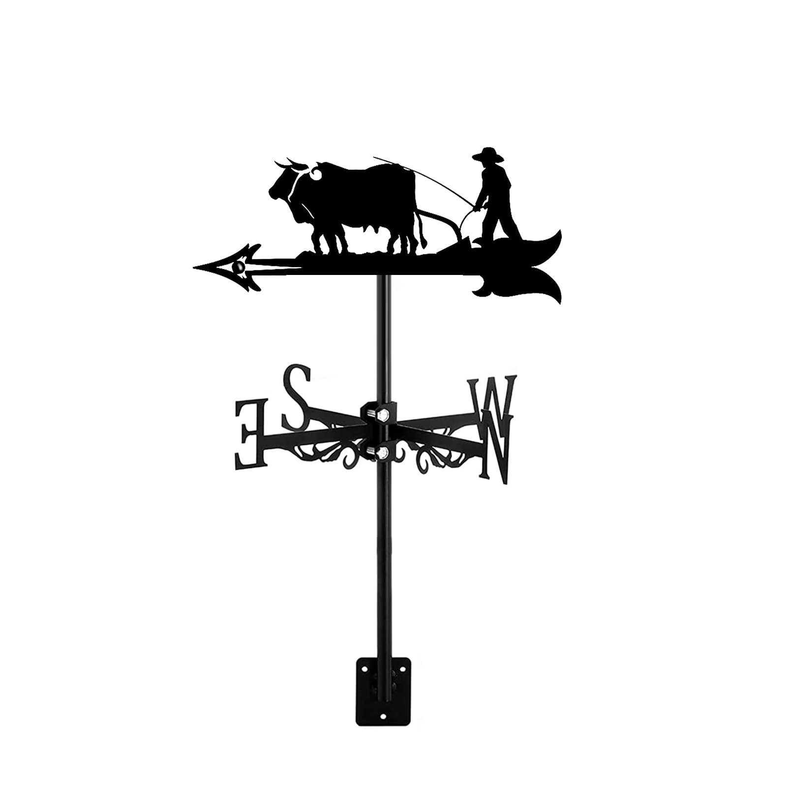 TIECHUINIUB Metal Weathervane,Animal Cattle Wind Indicator with Mount Roof Retro Decorations for Outdoor Paddock Farm Yard Garden Gazebo-E