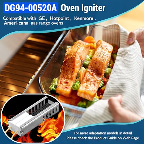 Dreyoo 2 Pack Gas Oven Igniter Compatible with DG94-00520A Gas Range Oven, Flat Ovens Igniter Connector Plug and Ceramic Nuts Compatible with GE/Hotpoint/WB13K21/501a