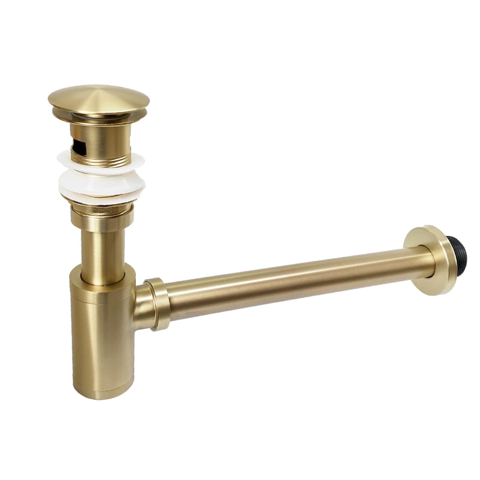 Sifón Lavabo Sifón for lavabo de baño en dorado cepillado mate, sifón for fregadero, for botella, tapón drenaje emergente for renovación(Matte Gold Overflow)