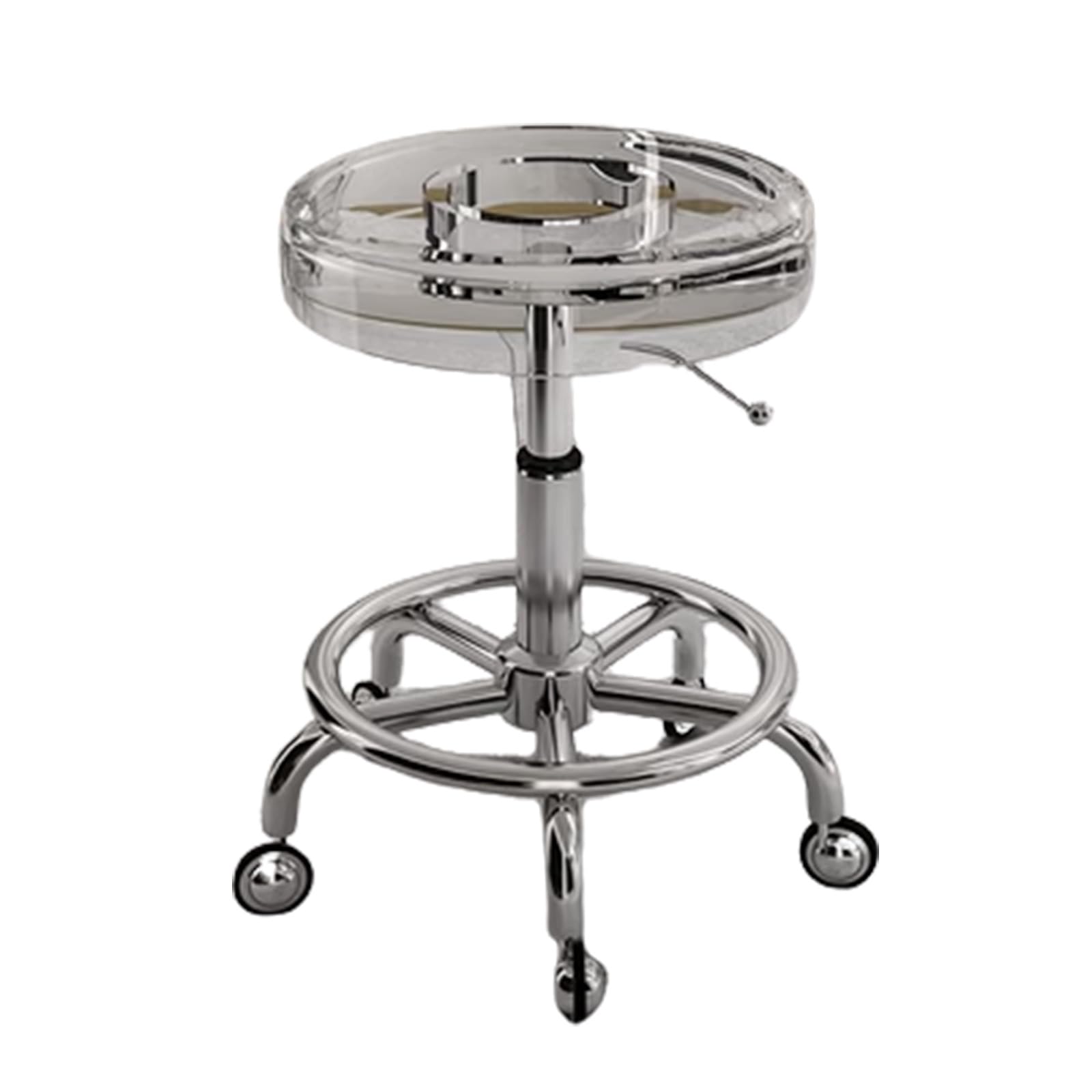 Tabouret pivotant roulettes robustes acrylique transparent magasin bureau bar