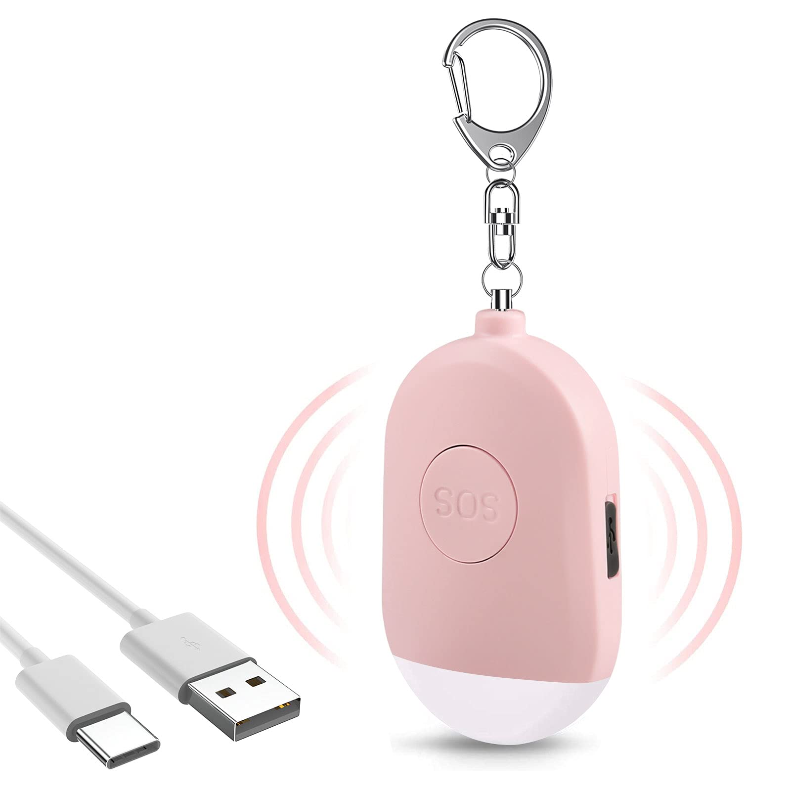 Personal Alarm Keychain Rechargeable,130DB Self Defense Keyring with Emergency LED Flashlight, SOS Safety Alert Device Key Chain for Women, Kids, Elderly,Dog Walker and Joggers (Pink)