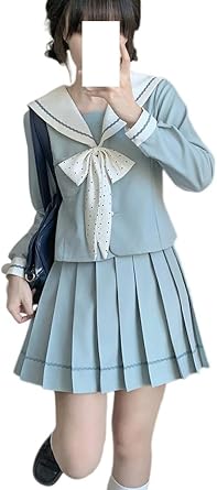 Japanese School Uniform for Women JK Uniform Sailor Collar Long Sleeve Shirt Pleated Skirt for Female