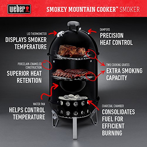 Image of Weber Smokey Mountain Cooker 22-Inch Charcoal Smoker - Outdoor BBQ Smoker with Dual Cooking Grates, Porcelain‑Enameled Kettle & Temperature Control Dampers
