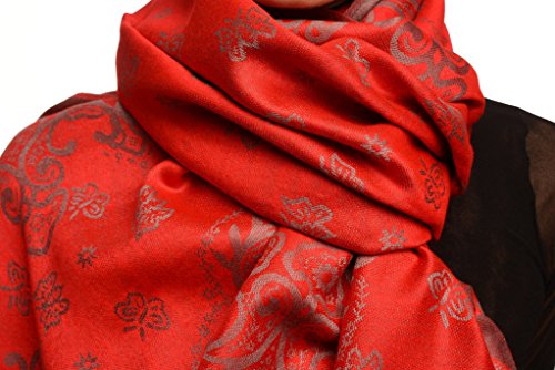 Pashmina sensation douceur LissKiss rouge à franges et papillons