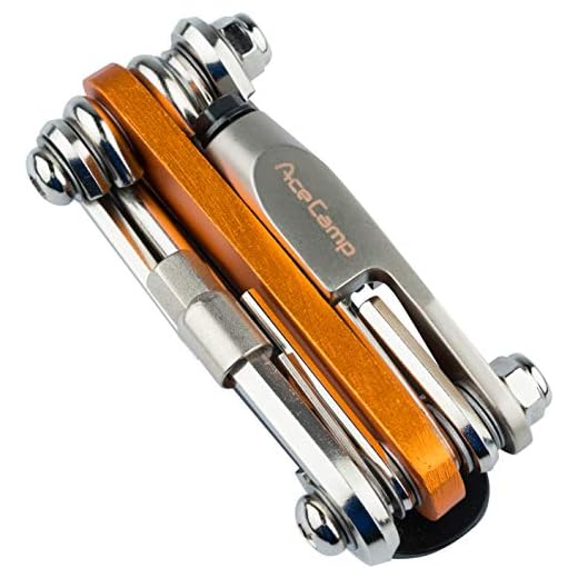AceCamp All-In-One Bike-Tool, Multitool, Minitool, Multifunktionswerkzeug für Fahrradreparatur, 14 in 1 Set, 187 g, Orange, Silber, 2565