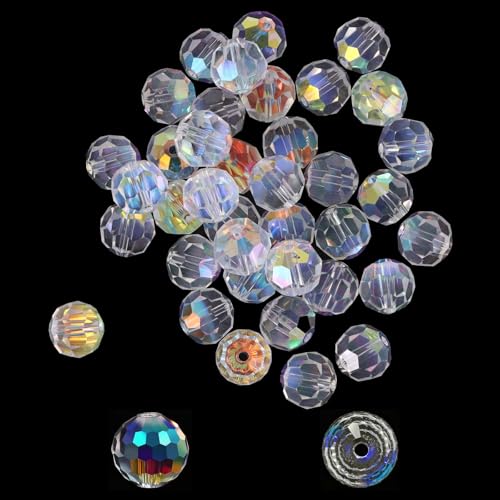 Briolette Faceted Glass Beads, Clear with AB Color, 10mm Round Crystal Beads - Image 3