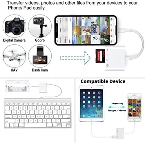 SNESH 4 in 1 SD Card Micro sd Card Reader Compatible for I Phone Include one SD Card Reader Port Plus one TF (Micro-SD Card) Card Reader Port Plus USB 3.0 Port and Female OTG Adapter Charging Port.