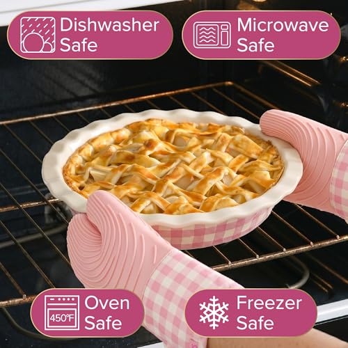 Paris Hilton Ceramic Pie Dish Set, 7-Inch and 9-Inch Stoneware Baking Dishes with Fluted Rim and Gingham Design, Oven Safe up to 450°F, 2-Piece, Pink by Paris Hilton - Image 2