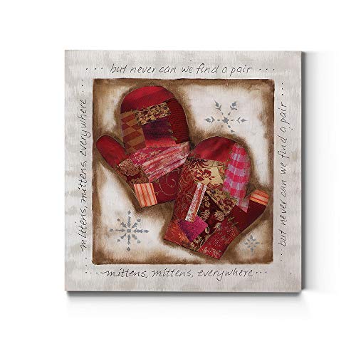 Renditions Gallery Mittens, Mittens, Everywhere Wall Art, Cute Christmas & Winter Artwork, Patchwork Red, Premium Gallery Wrapped Canvas Decor, Ready to Hang, 40 in H x 40 in W, Made in America