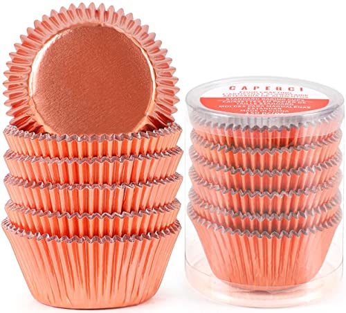 Caperci Rose Gold Foil Cupcake Muffin Liners Standard Size Baking Cups 150-Pack - Premium Greaseproof & Sturdy #TOP3