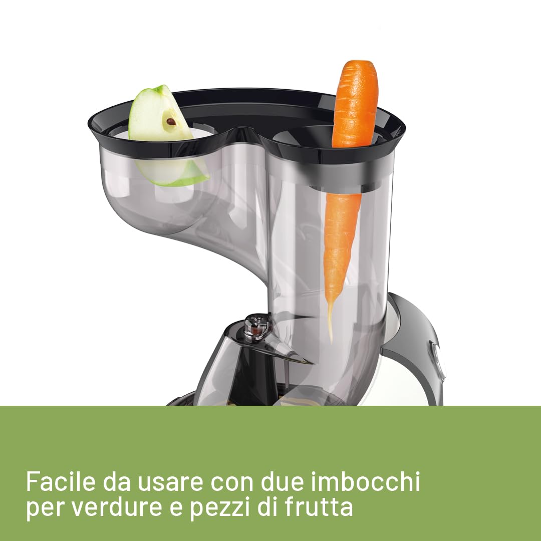 Imetec Succovivo Pro 2000, Estrattore di Succo, Spremitura a Freddo 48 Giri/Min, 100% Vitamine, Filtro per Succhi, Filtro Succhi con Fibre, Cestello per Sorbetti, Ricettario