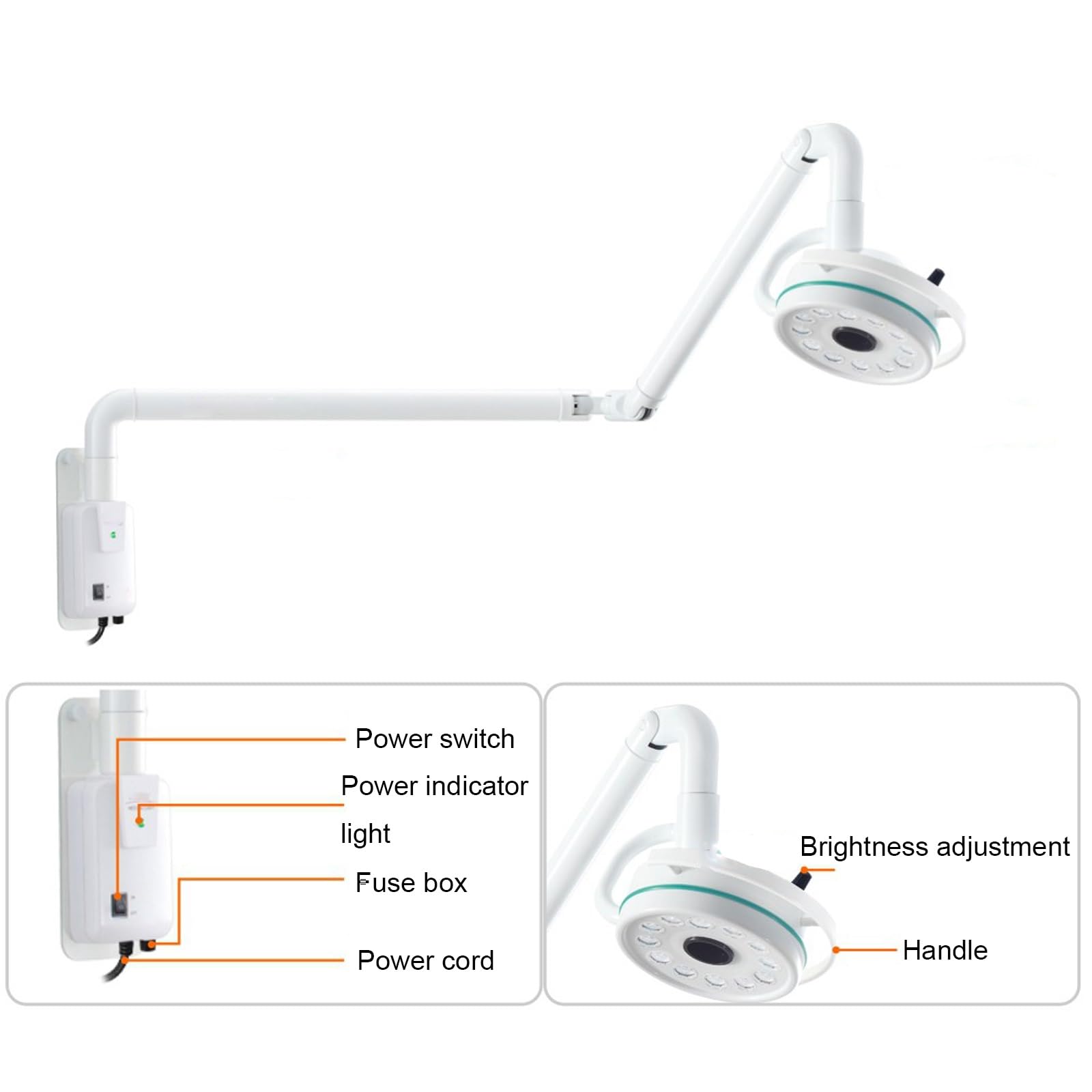 GBPLDMAQ Lampa do Badań Bezcieniowych, Lampa do Badań Chirurgicznych Wisząca na Ścianie, Lampa Chirurgiczna z Obrotem o 180°, Lampa do Badań