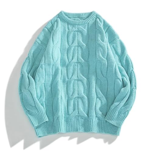 Winte Solid Color Pullover Long Sleeve Sweater Knitted Screw Thread Men's Clothing Round Neck Preppy Style Tops2
