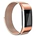 AK for Fitbit Charge 2 Bands, Adjustable Milanese Stainless Steel Metal Band Strap With Magnetic Closure Clasp For Fit Bit Charge 2 HR Fitness Tracker (Rose Gold, Small)