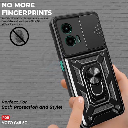 Image of Luxe Back Cover for Motorola G34 5G / Motorola G45 5G | D10 Tough Armor | Sliding Camera Shield | 360 Protection | Kickstand Ring Holder | Military-Grade Shockproof Bumper