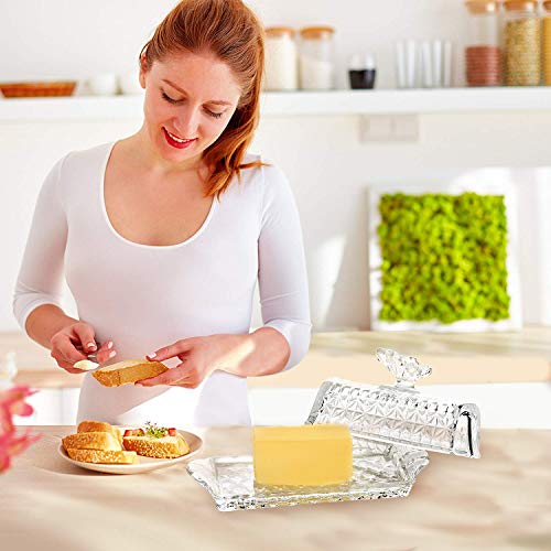 Bezrat Glass Butter Dish | Premium Butter Dish with Lid and Easy Grip Handle | Easy to Use and 100% Food Safe - Dishwasher Safe | Butterfly Addition - Thumbnail 6