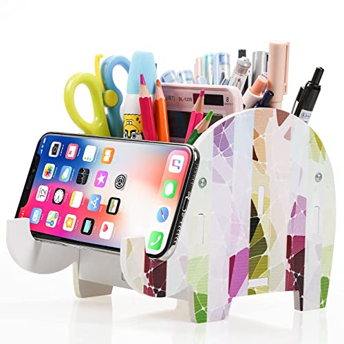 Mokani Desk Supplies Organizer, Creative Elephant Pencil Holder Multifunctional Office Accessories Desk Decoration with Cell Phone Stand Tablet Desk Bracket for and More,Christmas Gifts For Kids, Girls, Boys, Women