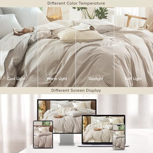 Image of MooMee Gingham Duvet Cover Set 100% Washed Cotton Linen Like Oversized King | Relaxed Linen-like Texture. Soft, Breathable & Long-lasting Comfort. Lightweight. Hidden Zipper with 8 Interior Corner Ties