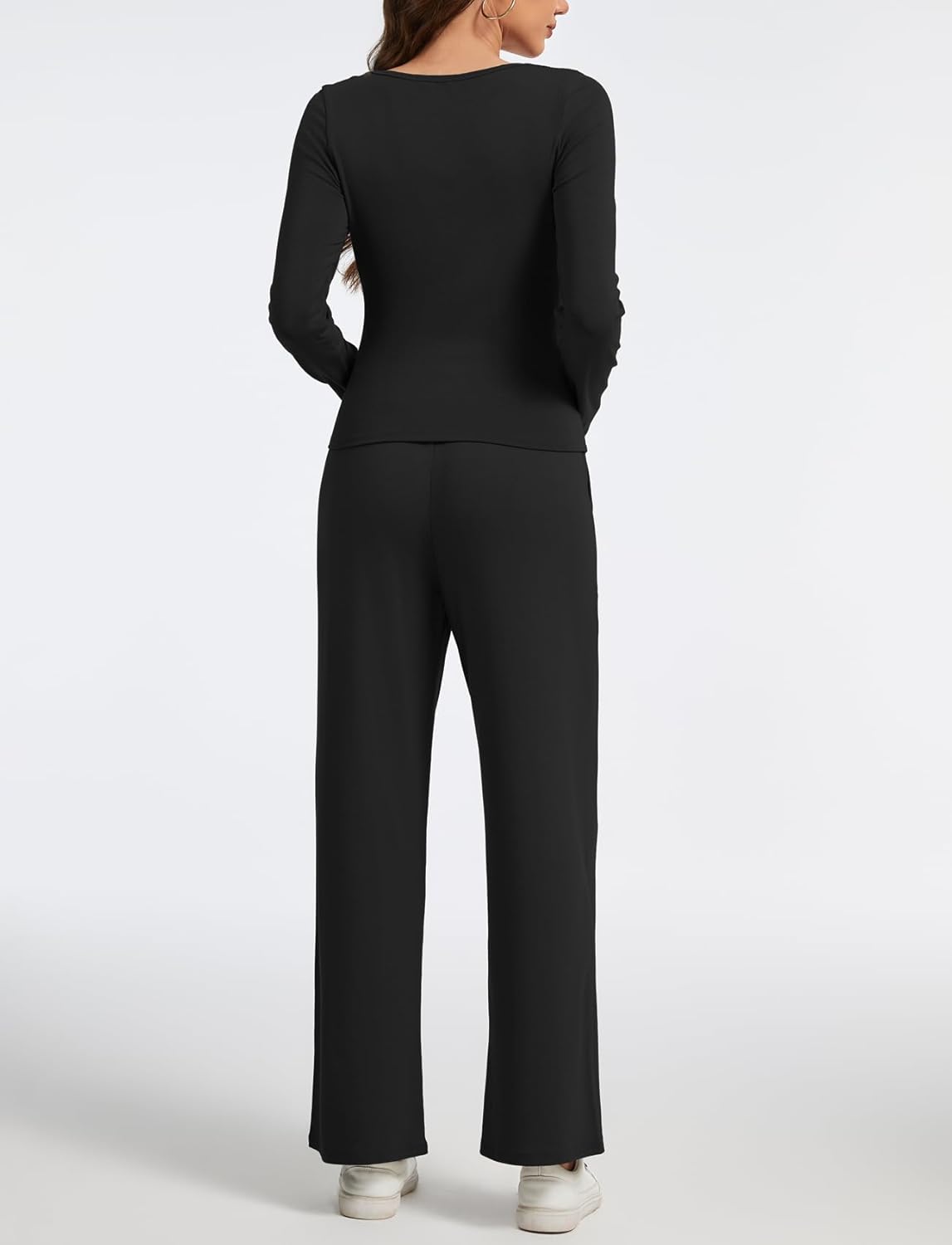 Women’s 2 Piece Lounge Set – Long Sleeve Ruched Top & Wide Leg Pants, Casual Matching Outfit for Travel & Spring Fall - Image 7