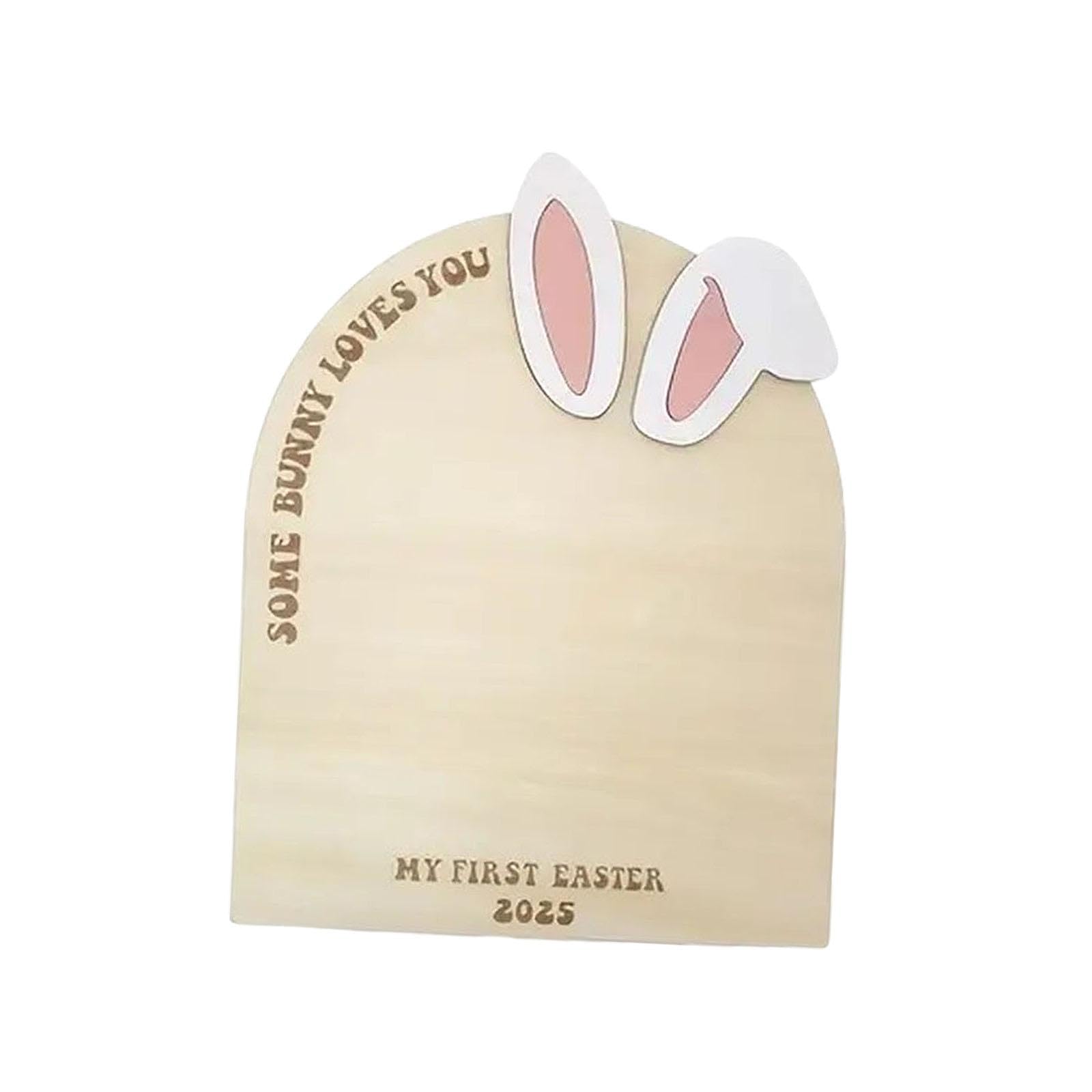 Wooden Child First Easter DIY Footprint Sign My First Easter Gift Keepsake Home Decoration Bunny Ears Child Birth Decor, Arched