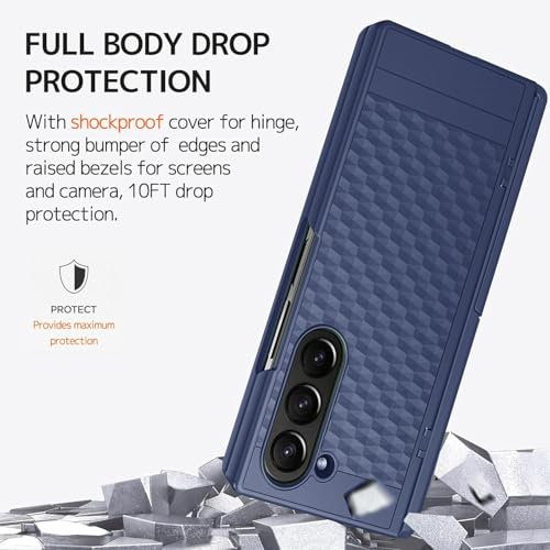 Image of Kapa Geometric S Pen Holder Hinge Protection Back Cover for Samsung Galaxy Z Fold6 / Fold 6 | Slim Shock Proof Case with Inbuilt Glass & S Pen Slot (Blue)