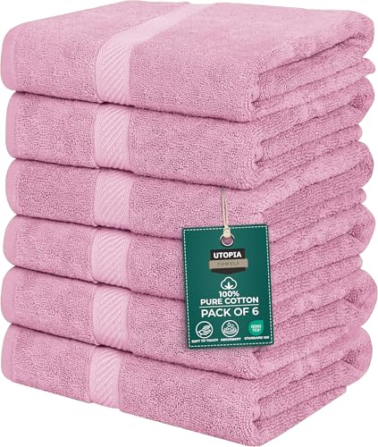 Image of Utopia Towels 6 Pack Medium Bath Towel Set, 24 by 48 Inches, 500 GSM 100% Ring Spun Cotton, Lightweight and Highly Absorbent Quick Drying Premium Towels for Hotel, Spa and Bathroom, Pink