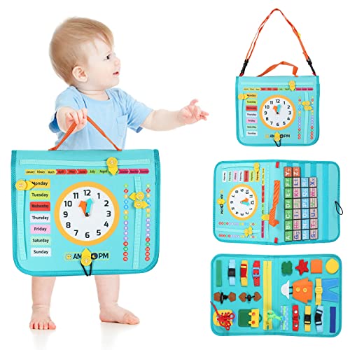 Toddler Busy Board, Montessori Busy Book, My Preschool Busy Book, Sensory Board Busy Book for Toddler, Travel Toys Learning Activities Educational for Toddlers 3 4 5 Year Old Kids Boys Girls (Green)