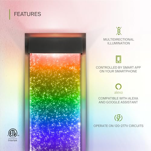 Image of ASD LED 24 inch Bubble Glass Wall Light Fixture, Outdoor & Indoor Seeded Sconce | RGBW, Smart, Up-Down Glow, Waterproof, ETL Listed | 22W 450LM 3000-5000K 100-277V | Exterior Porch Lighting | Black