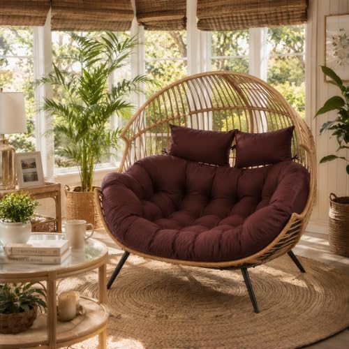 boyspringg Outdoor Double Egg Chair Cushion Replacement Waterproof Thickened Cotton Hanging Basket Egg Chair Cushion 55x35 Inch Universal Fit for Patio Wicker Swing Chair (Red) (Cushion ONLY) by boyspringg - Used condition - Image 6