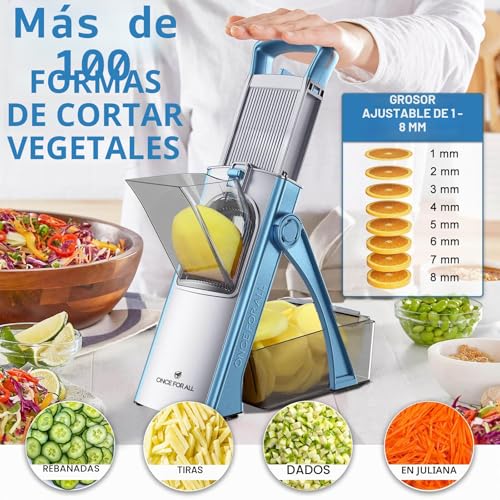 Miniatura 3 de Once For All Cortadora De Mandolina Segura Con Mango Desmontable Para Frutas Y Verduras, Picadora, Picadora Para Cocina Casera Hoja De Acero Inoxidable 420j De Grado Alimenticio