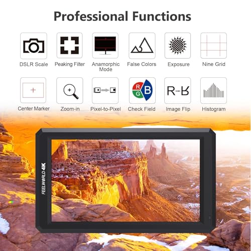 Feelworld F6 + Battery + Battery Charger + Micro & Mini HDMI Cords 5.7 Inch FHD IPS On Camera 4K HDMI Monitor with Swivel Arm and 8 V DC Power Output - Image 2