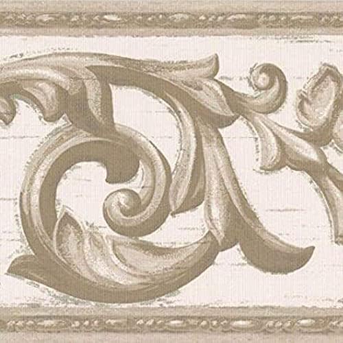 CONCORD WALLCOVERINGS ™ Wallpaper Border Olive White Molding Swirls 7 Inches by 15'Feet AR77979