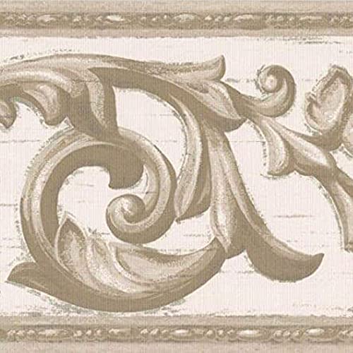 Concord Wallcoverings ™ Wallpaper Border Olive White Molding Swirls 7 Inches By 15'Feet Ar77979 #TOP3