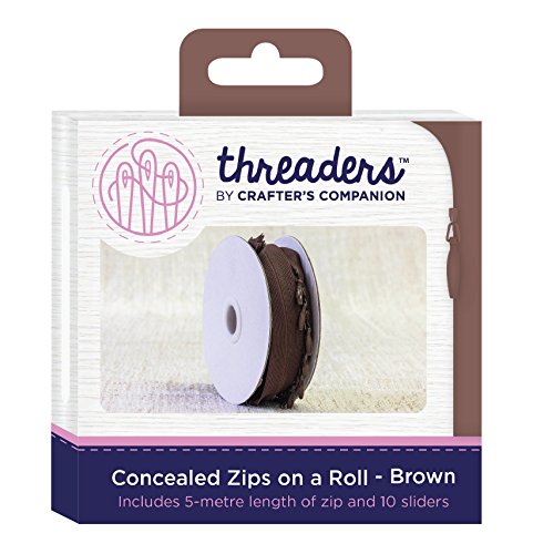 Threaders Zips On Rollo Oculta Cremalleras Continuas 5M Con 10 Deslizadores Para Proyectos de Costura Marrón, talla única