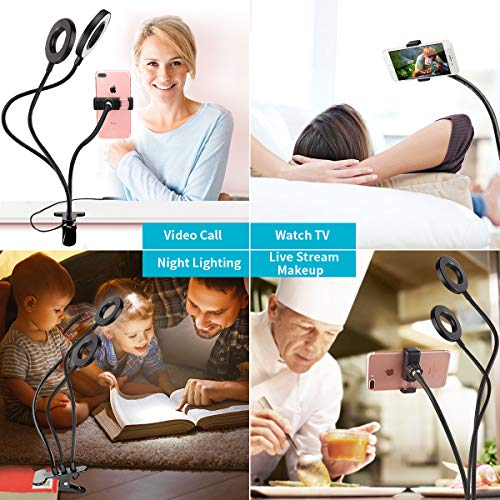 Powcan Selfie Ringlicht mit Handy-Halter Stehen für Live Stream Make-up, 3-Licht-Modus, 10-Level Helligkeit LED… – Bild 8
