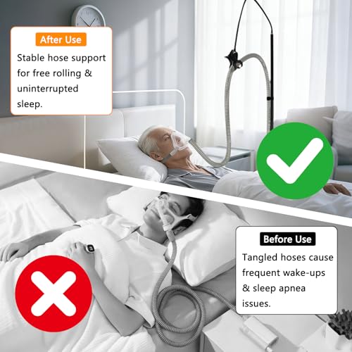 CPAP Schlauchhalter, 40-120cm Höhenverstellbarer CPAP Schlauch Halter mit 360° Drehbarer Klemme & Klettband, Verhedderungsfrei & Stabiler Schlauchheber für Bettseite & Reisen
