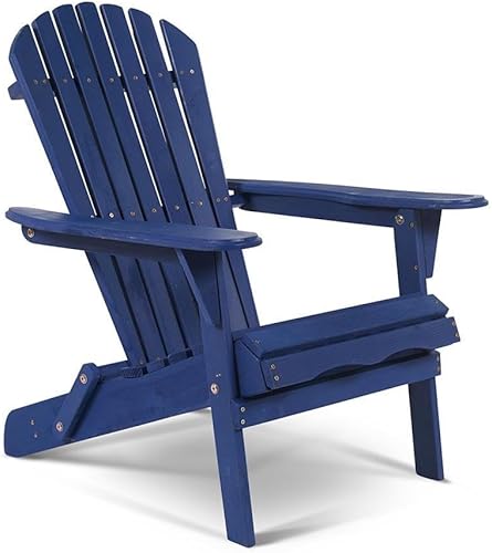 Silla Adirondack plegable, resistente a la intemperie, silla Adirondack de madera para patio (azul marino)