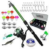 Kit De Pesca 1 Vara + 1 Molinete e Estojo Com Acessórios Bóias Anzóis Chumbadas Iscas Maleta e Estojo
