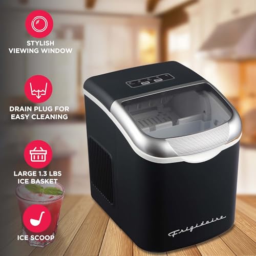 Image of FRIGIDAIRE Retro Compact Ice Maker Machine, Bullet Ice, 26 lb per Day (Black)