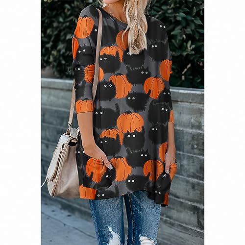 Gliglittr Womens Halloween Crewneck Sweatshirts Pumpkin Long Sleeve Pullover Tops Vintage Oversized Shirt Blouse Clothes(Dark Gray,Xx-Large) #TOP2