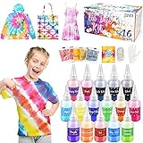 ✿ [ Luxus & Tolles Batikfarben Set ] - ZOOI Tie Dye Kit enthält 16pc Quetschflaschen (60 ml), 16pc Farbstoffbehälter, 16 farbige Aufkleber, 100pc Gummibänder, 10pc Handschuhe, 1 Tischdecke, 2 Schürze, 1 Trichter, 1 Gebrauchsanweisung. Wir bereiten alles vor, was Sie brauchen.