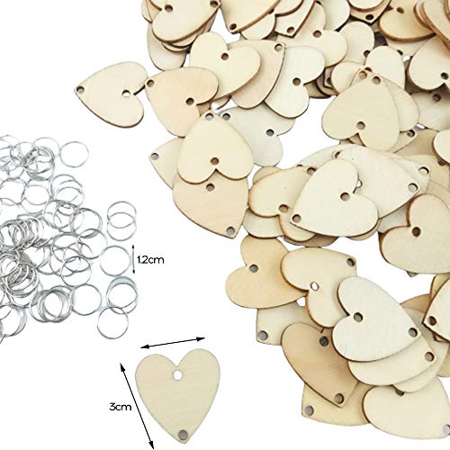 Baugger - 100Pcs Fatias de coração de madeira com 2 furos para botões de costura DIY Craft Wedding D