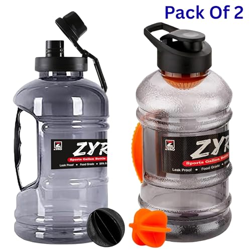 Image of Zyro Pack of 2, 1.5L Gallon Water Bottle with Mixer Ball & Strainer | Leak Proof & BPA-Free | Gym, Office, Travel & Sports Bottle for Men & Women Protein Shaker, Running & Workout-Orange,Black Combo