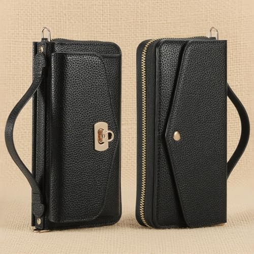 REEGINCH Crossbody Wallet Case for iPhone 17 Pro Max 6.9", Magnetic Detachable PU Leather Case with RFID Blocking Card Holder, Wristlet & Shoulder Strap, Flip Zipper Clutch Purse for Women - Black B by REEGINCH - Image 9