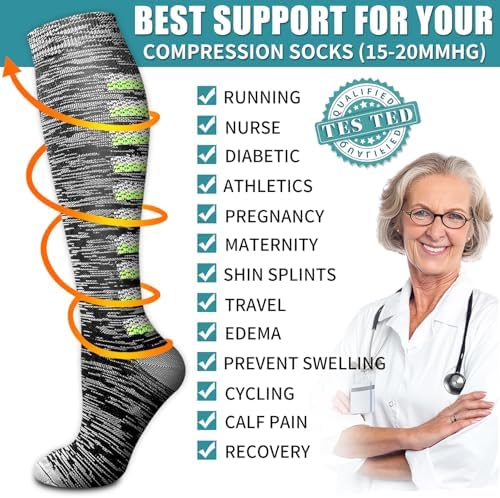 Laite Hebe Compression Socks for Women & Men Circulation(6 pairs)-Graduated Supports Socks for Running, Athletic Sports - 4