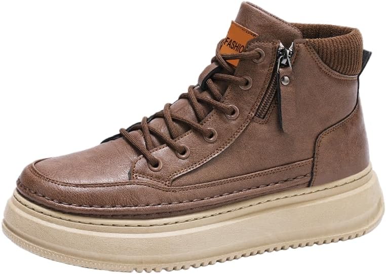 Men's fashionable short boots - thick-soled lace-up high-top casual shoes - comfortable and soft - suitable for all seasons and outdoor wear