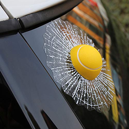 COGEEK 3D Prank Tricky Broken Glass Sticker Car Window Ball Hits Self Adhesive Funny Car Stickers (Tennis-Yellow)