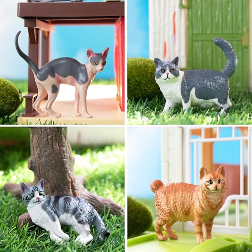 EYSCOTA 12PCS Cat Figurines, Plastic Cat Figures Realistic Kitten Toys, Cat Cake Toppers Birthday for Kids & Children