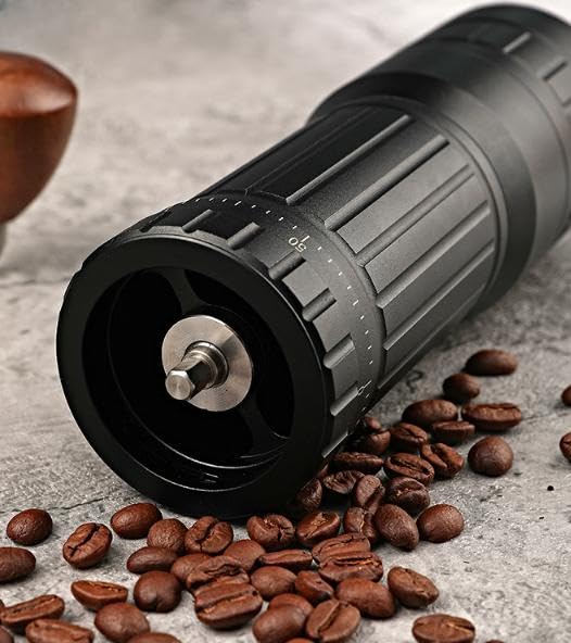 Molinillo de café manual con mecanismo de acero inoxidable 420, 150 microajustes para espresso y pour-over, carcasa de aluminio, manivela ergonómica, color negro